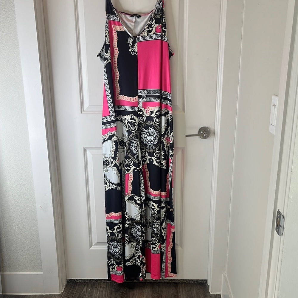 Pink and Black Sleeveless Jumpsuit with Spaghetti Straps